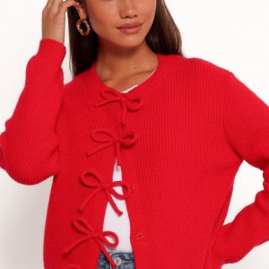 Wilde Bow Front Cardigan - Red(XS)